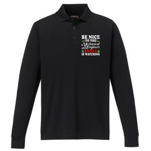 Be Nice To The Mechanical Engineer Santa Is Watching Xmas Funny Gift Performance Long Sleeve Polo