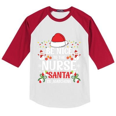 Be Nice To The Nurse Santa Is Watching Christmas Pajama Xmas Great Gift Kids Colorblock Raglan Jersey