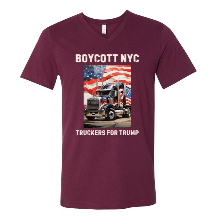 Boycott Nyc Truckers For Trump V-Neck T-Shirt