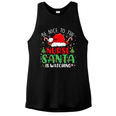 Be Nice To The Nurse Santa Is Watching Christmas Ladies PosiCharge Tri-Blend Wicking Tank