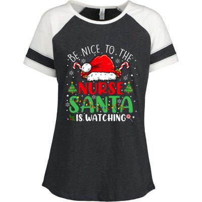 Be Nice To The Nurse Santa Is Watching Christmas Enza Ladies Jersey Colorblock Tee