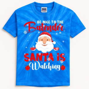 Be Nice To The Bartender Santa's Watching Xmas Santa Lover Cool Gift Kids Tie-Dye T-Shirt