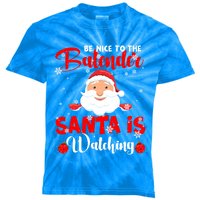 Be Nice To The Bartender Santa's Watching Xmas Santa Lover Cool Gift Kids Tie-Dye T-Shirt