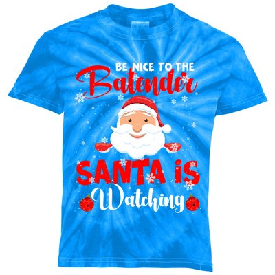 Be Nice To The Bartender Santa's Watching Xmas Santa Lover Cool Gift Kids Tie-Dye T-Shirt