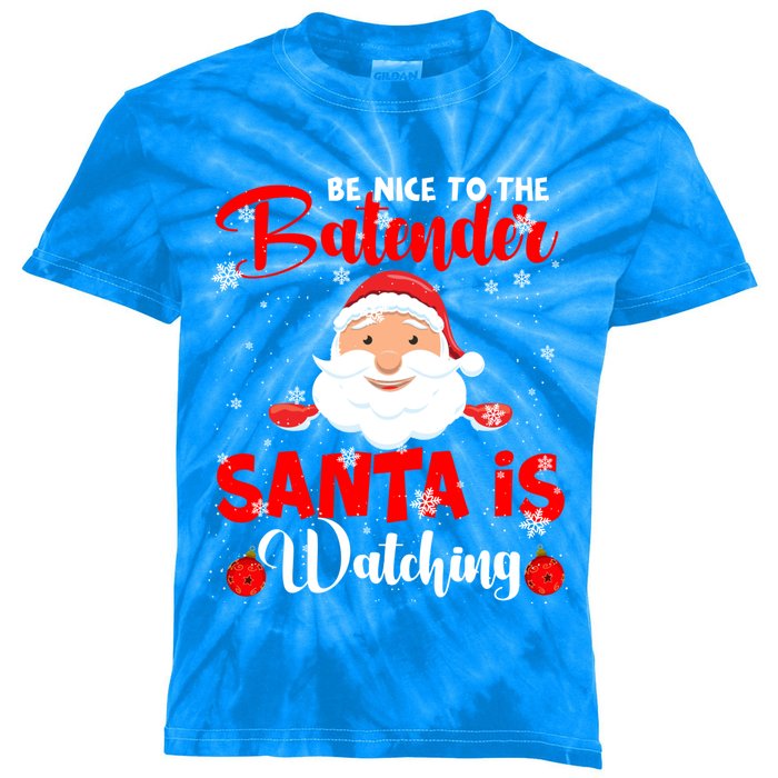 Be Nice To The Bartender Santa's Watching Xmas Santa Lover Cool Gift Kids Tie-Dye T-Shirt