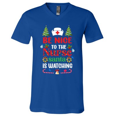 Be Nice To The Nurse Santa Is Watching Christmas Great Gift V-Neck T-Shirt