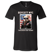 Boycott Nyc Truckers For Trump V-Neck T-Shirt