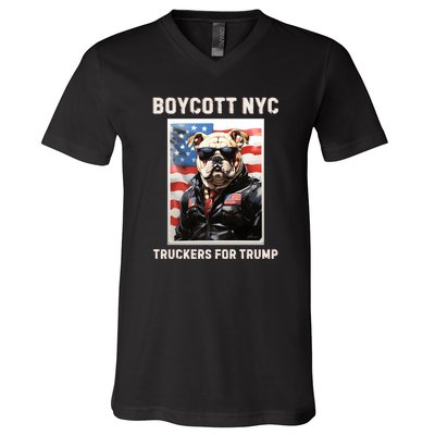 Boycott Nyc Truckers For Trump V-Neck T-Shirt