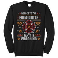 Be Nice To The Firefighter Ugly Christmas Fireman Sweatshirt