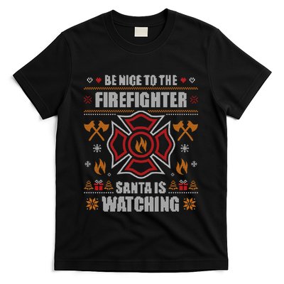 Be Nice To The Firefighter Ugly Christmas Fireman T-Shirt