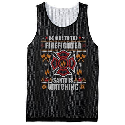 Be Nice To The Firefighter Ugly Christmas Fireman Mesh Reversible Basketball Jersey Tank