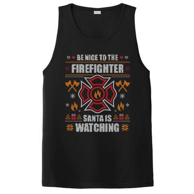 Be Nice To The Firefighter Ugly Christmas Fireman PosiCharge Competitor Tank