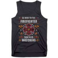 Be Nice To The Firefighter Ugly Christmas Fireman Tank Top