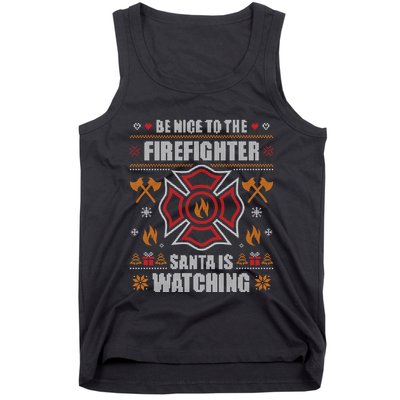 Be Nice To The Firefighter Ugly Christmas Fireman Tank Top