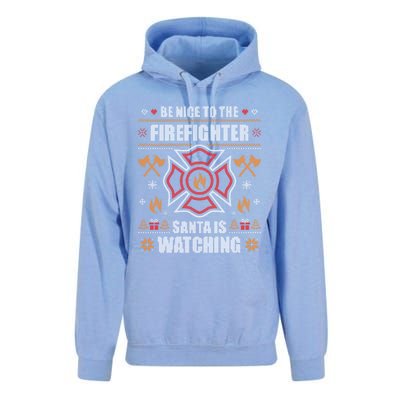 Be Nice To The Firefighter Ugly Christmas Fireman Unisex Surf Hoodie