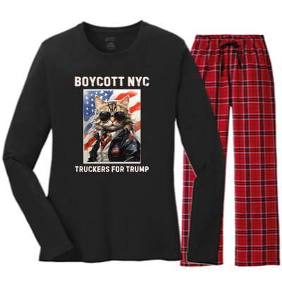 Boycott Nyc Truckers For Trump Women's Long Sleeve Flannel Pajama Set 