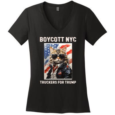 Boycott Nyc Truckers For Trump Women's V-Neck T-Shirt