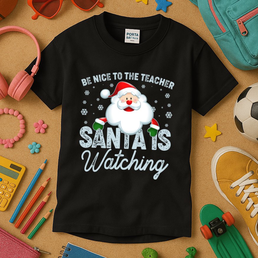 Be Nice To The Teacher Santa Is Watching Kids T-Shirt
