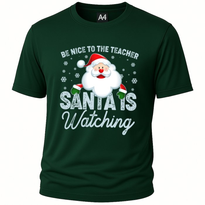 Be Nice To The Teacher Santa Is Watching Cooling Performance Crew T-Shirt