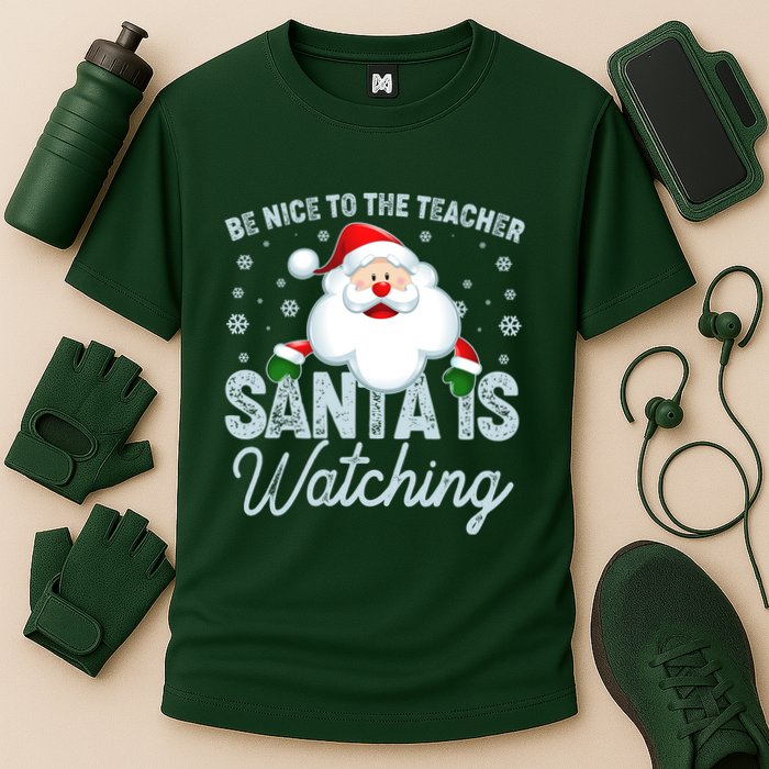 Be Nice To The Teacher Santa Is Watching Cooling Performance Crew T-Shirt