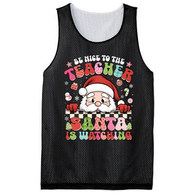 Be Nice To The Teacher Santa Is Watching Christmas Cute Gift Mesh Reversible Basketball Jersey Tank