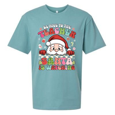 Be Nice To The Teacher Santa Is Watching Christmas Cute Gift Sueded Cloud Jersey T-Shirt