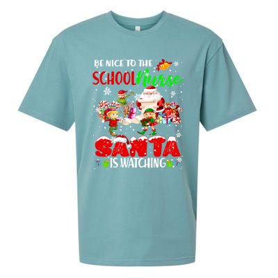 Be Nice To The School Nurse SantaS Watching Santa Elf Gift Sueded Cloud Jersey T-Shirt