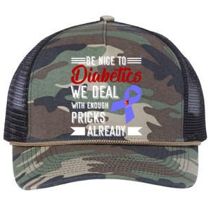 Be Nice To Diabetics We Deal With Enough Pricks Already Gift Retro Rope Trucker Hat Cap