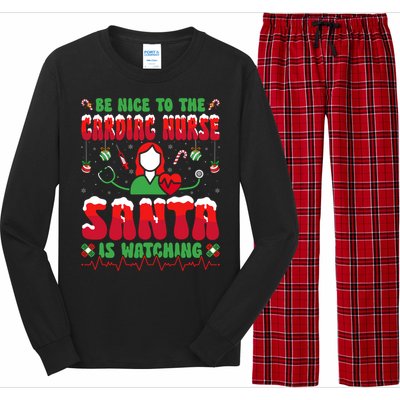 Be Nice To The Cardiac Nurse Santa Is Watching Christmas Gift Long Sleeve Pajama Set