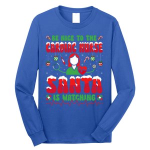 Be Nice To The Cardiac Nurse Santa Is Watching Christmas Gift Long Sleeve Shirt