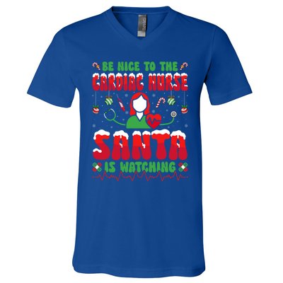 Be Nice To The Cardiac Nurse Santa Is Watching Christmas Gift V-Neck T-Shirt