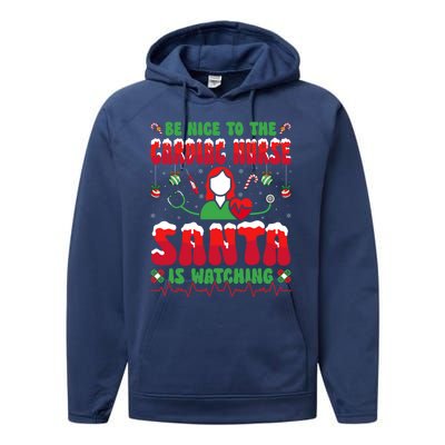 Be Nice To The Cardiac Nurse Santa Is Watching Christmas Gift Performance Fleece Hoodie