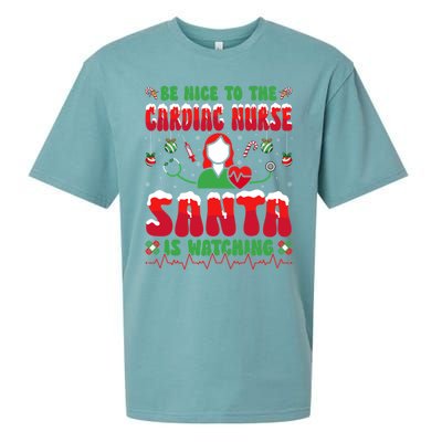 Be Nice To The Cardiac Nurse Santa Is Watching Christmas Gift Sueded Cloud Jersey T-Shirt