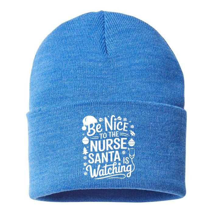 Be Nice To The Nurse Santa Is Watching Christmas Santa Nurse Meaningful Gift Sustainable Knit Beanie