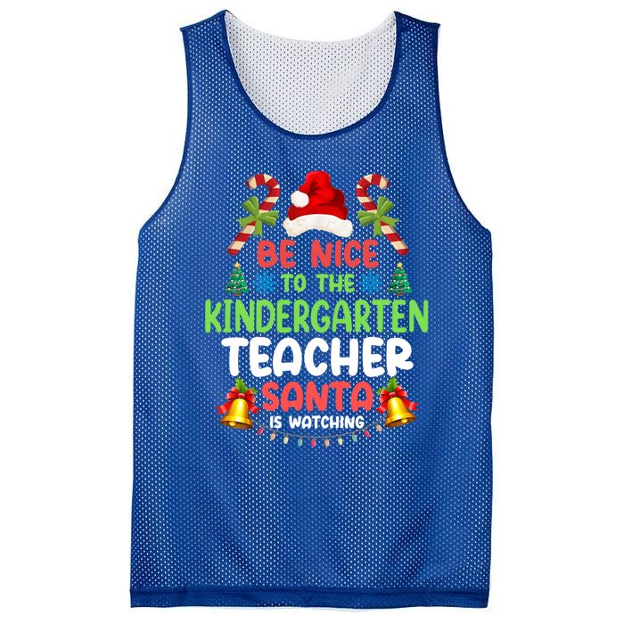 Be Nice To The Kindergarten Teacher Santa Is Watching Xmas Gift Mesh Reversible Basketball Jersey Tank