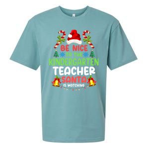 Be Nice To The Kindergarten Teacher Santa Is Watching Xmas Gift Sueded Cloud Jersey T-Shirt