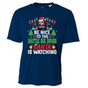 Be Nice To The Shuttle Bus Driver Santa Christmas Cooling Performance Crew T-Shirt