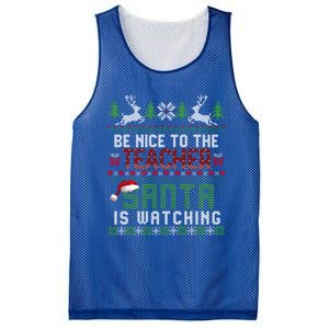 Be Nice To The Teacher Santa Is Watching Christmas Meaningful Gift Mesh Reversible Basketball Jersey Tank