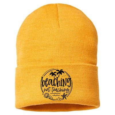 Beaching Not Teaching Funny Summer Teacher Beach Vacation Sustainable Knit Beanie