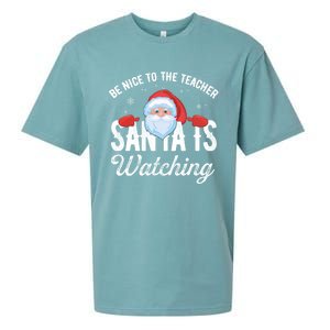 Be Nice To The Teacher Santa Is Watching Gift Sueded Cloud Jersey T-Shirt