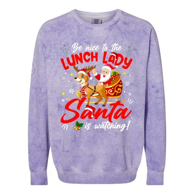 Be Nice To The Lunch Lady Christmas Santa Reindeer Sleigh Colorblast Crewneck Sweatshirt