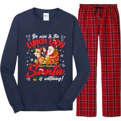 Be Nice To The Lunch Lady Christmas Santa Reindeer Sleigh Long Sleeve Pajama Set