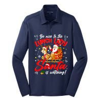 Be Nice To The Lunch Lady Christmas Santa Reindeer Sleigh Silk Touch Performance Long Sleeve Polo