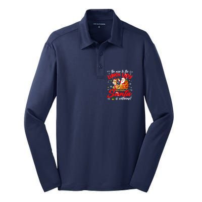 Be Nice To The Lunch Lady Christmas Santa Reindeer Sleigh Silk Touch Performance Long Sleeve Polo