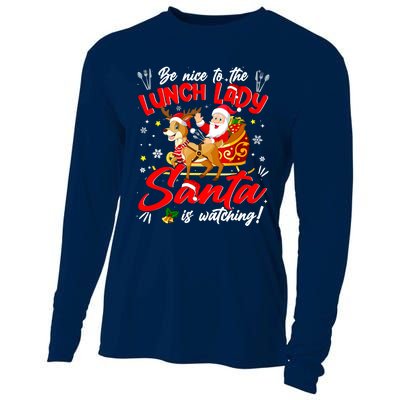 Be Nice To The Lunch Lady Christmas Santa Reindeer Sleigh Cooling Performance Long Sleeve Crew