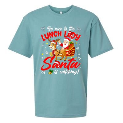 Be Nice To The Lunch Lady Christmas Santa Reindeer Sleigh Sueded Cloud Jersey T-Shirt