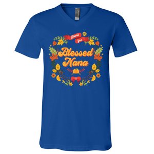 Blessed Nana Thanksgiving Day Turkey Grandma Mom Gift Gift V-Neck T-Shirt