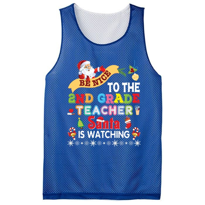 Be Nice To The 2nd Grade Teacher Santa Is Watching Christmas Cool Gift Mesh Reversible Basketball Jersey Tank