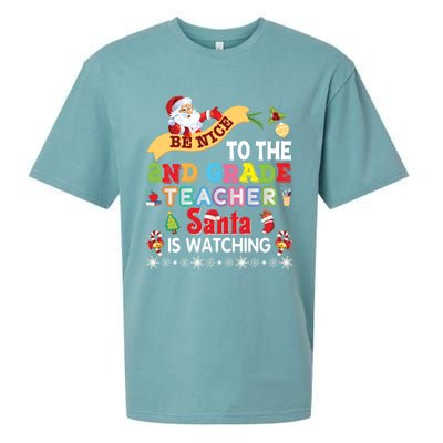 Be Nice To The 2nd Grade Teacher Santa Is Watching Christmas Cool Gift Sueded Cloud Jersey T-Shirt