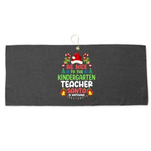 Be Nice To The Kindergarten Teacher Santa Is Watching Xmas Gift Large Microfiber Waffle Golf Towel